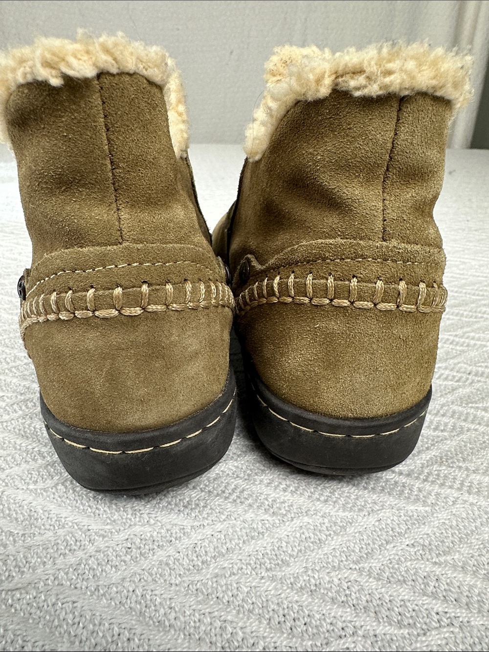 Hush Puppies Suede Waterproof Ankle Boots with faux Sherpa trim olive outdoors - Picture 6 of 12